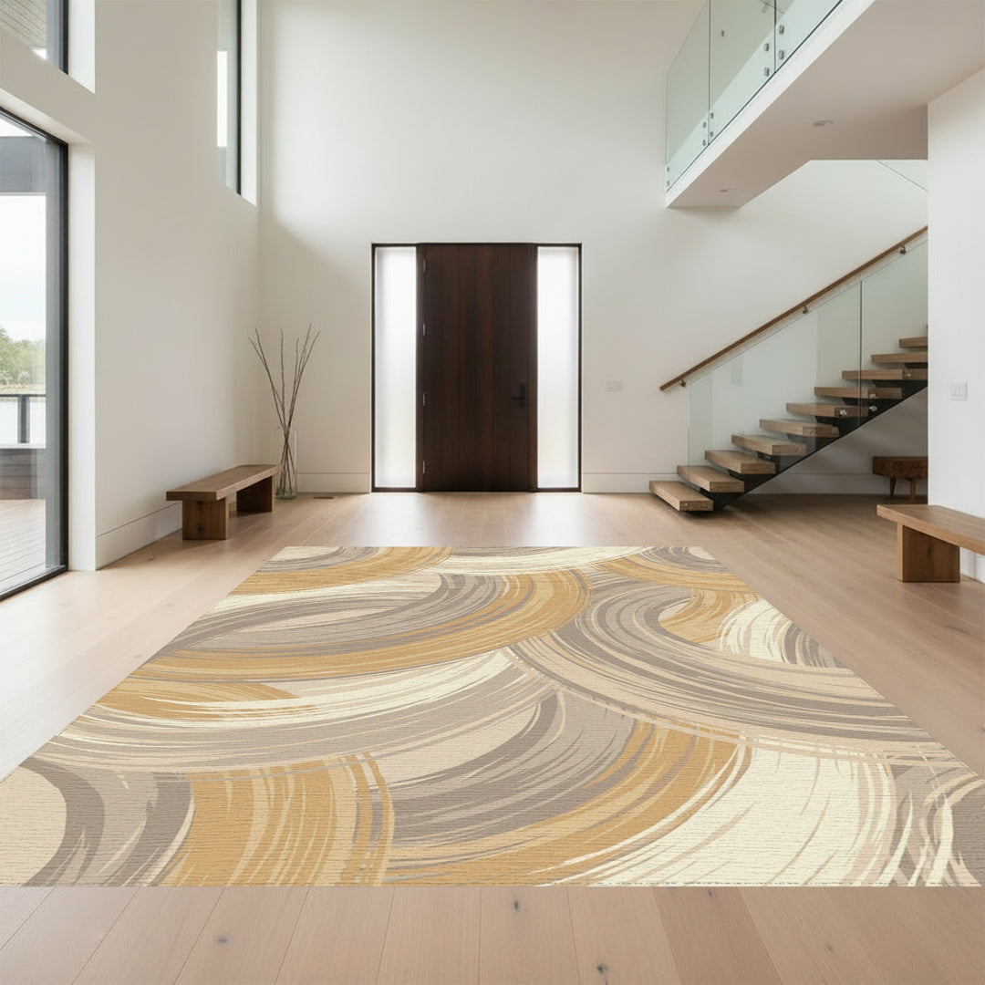 Golden Brown Swirl Abstract Ring Rug