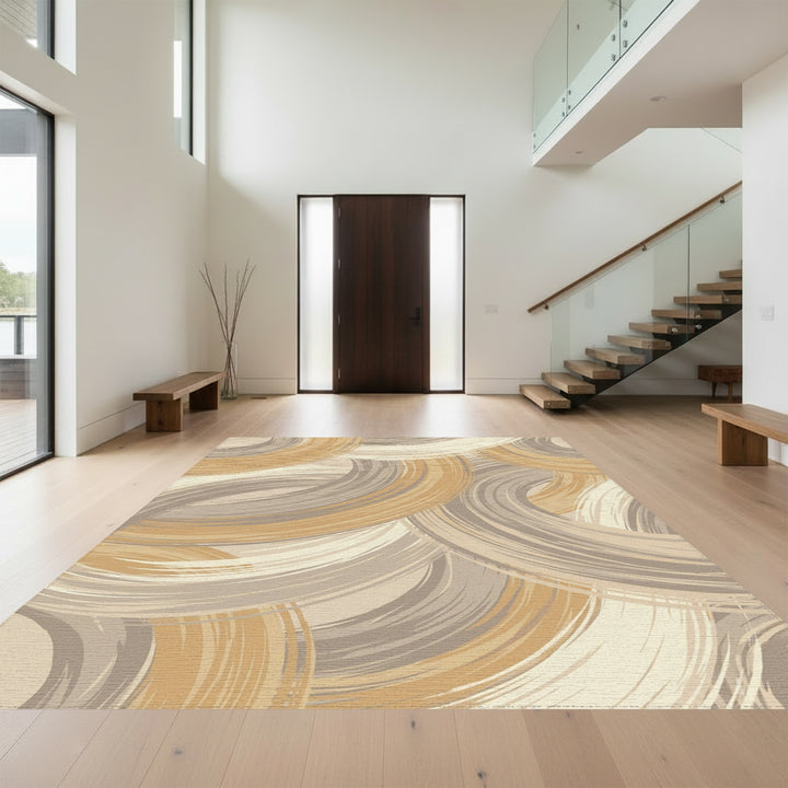 Golden Brown Swirl Abstract Ring Rug
