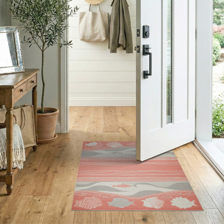 Pink Coastal Fish Wave Area Rug