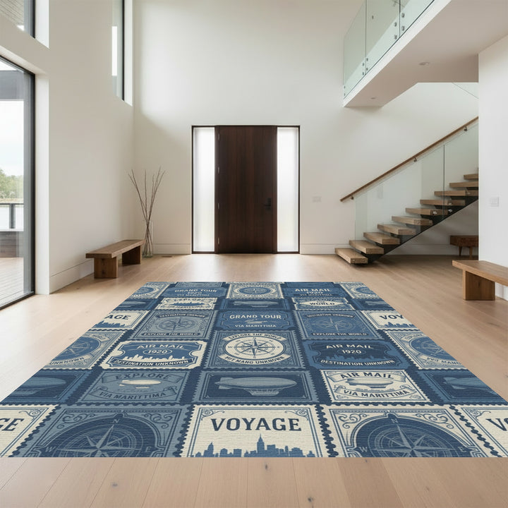 Vintage Air Mail Compass Stamps Rug