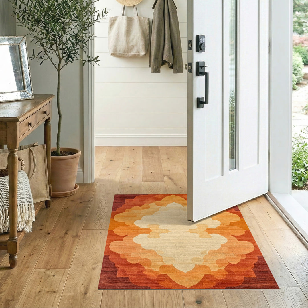 Orange Layered Medallion Area Rug