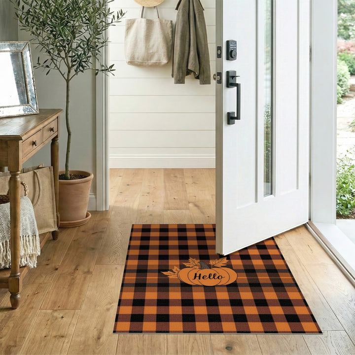 Hello Pumpkin Orange Plaid Area Rug