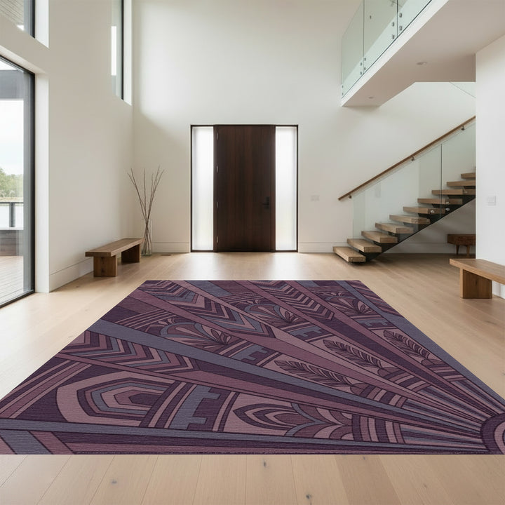 Art Deco Plum Feather Sunburst Rug