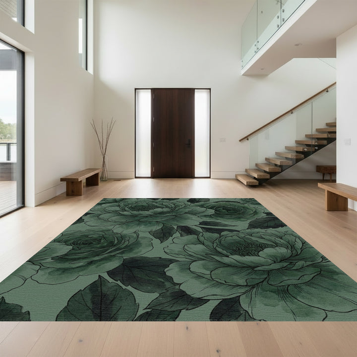 Moody Emerald Peony Floral Rug