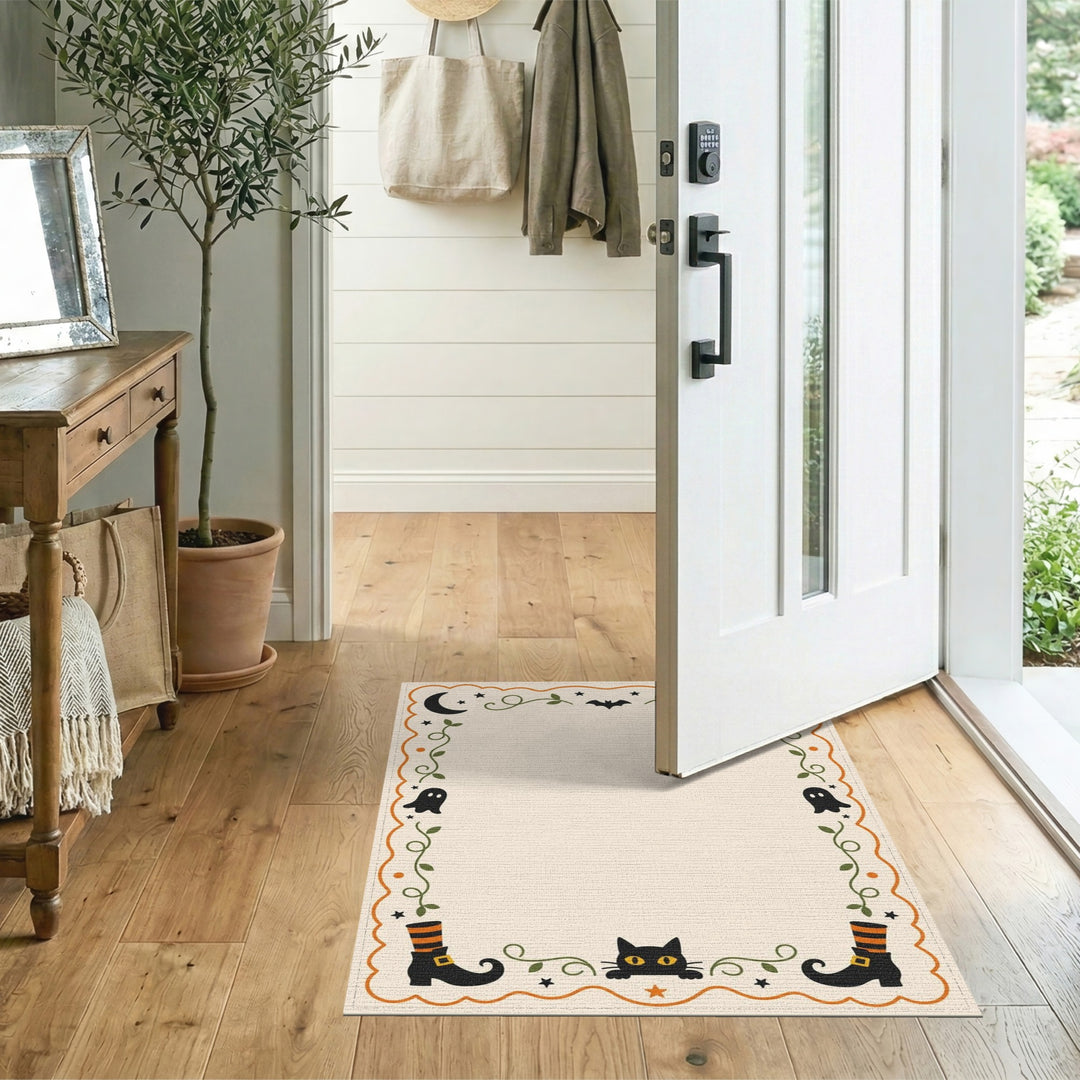 Halloween Black Cat Pumpkin Kids Rug