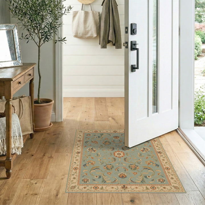 Teal Floral Vintage Area Rug