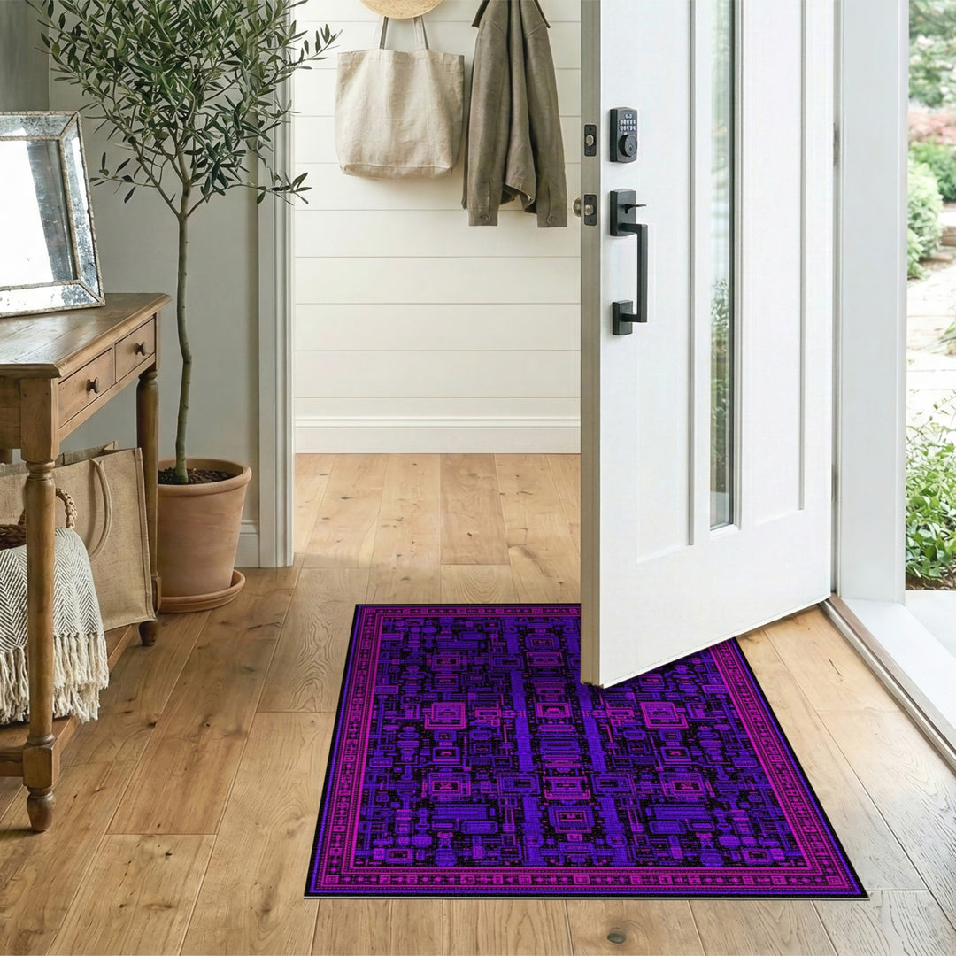 Purple Pixel Circuit Area Rug