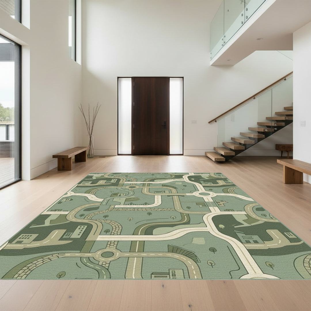 Urban Roadway Network in Sage Greens Rug