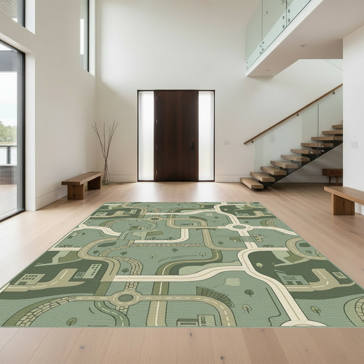 Urban Roadway Network in Sage Greens Rug