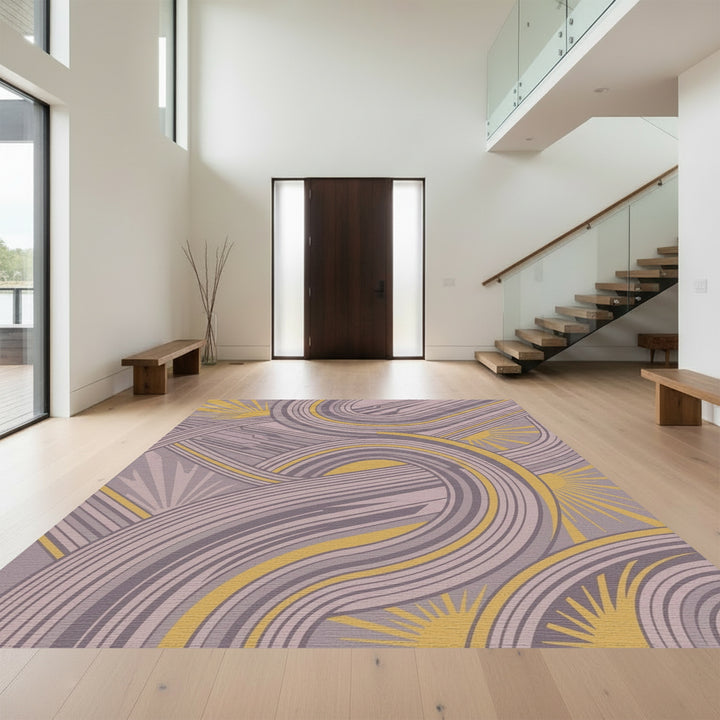 Lavender Gold Swooping Lines Runner Rug