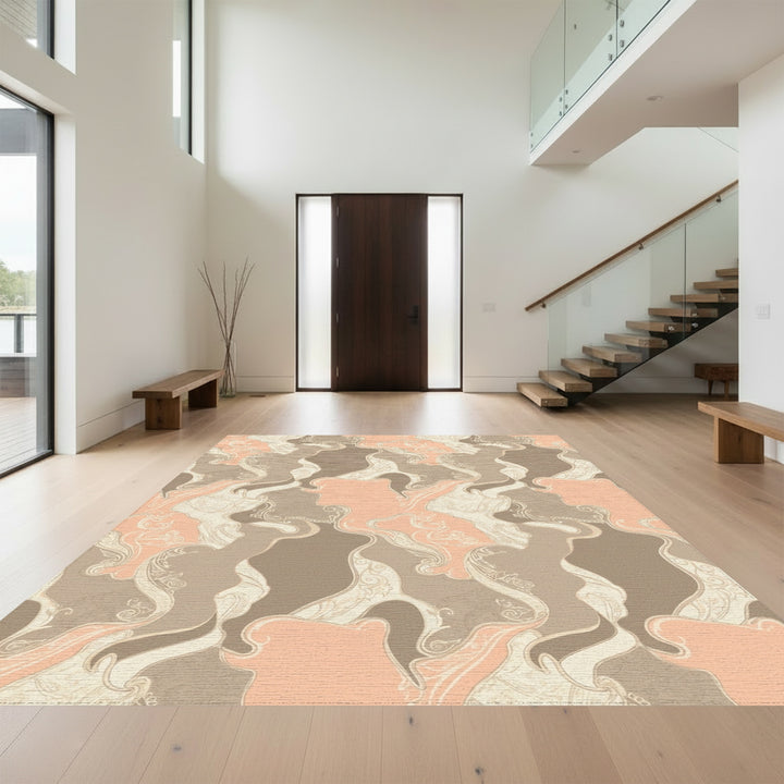 Peach Tan Abstract Organic Swirls Rug