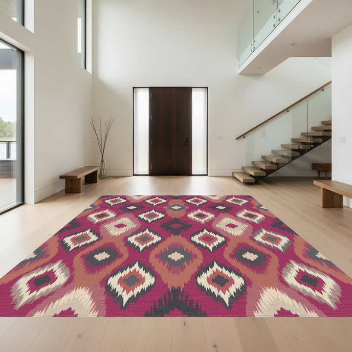 Crimson Abstract Diamond Medallion Rug