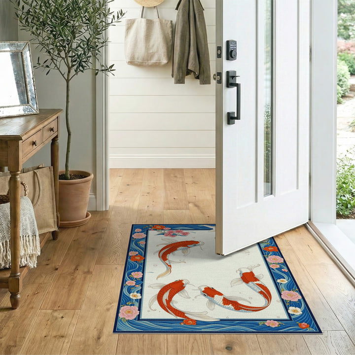 Koi Fish Floral Wave Area Rug