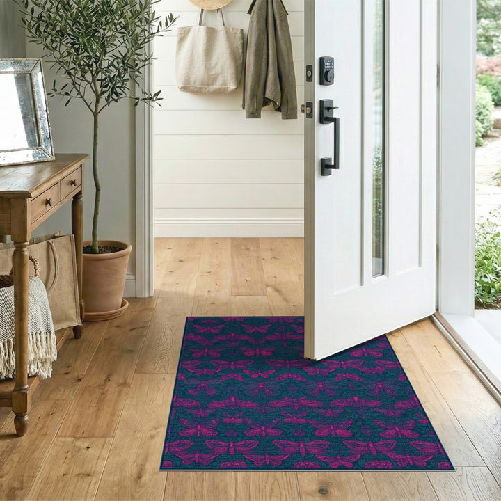 Pink Moth Teal Boho Area Rug