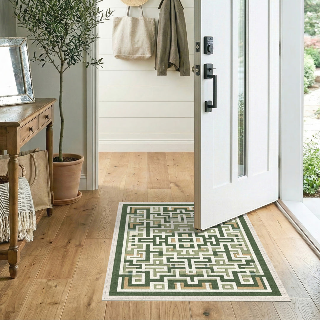Geometric Modern Green Geometric Maze Area Rug