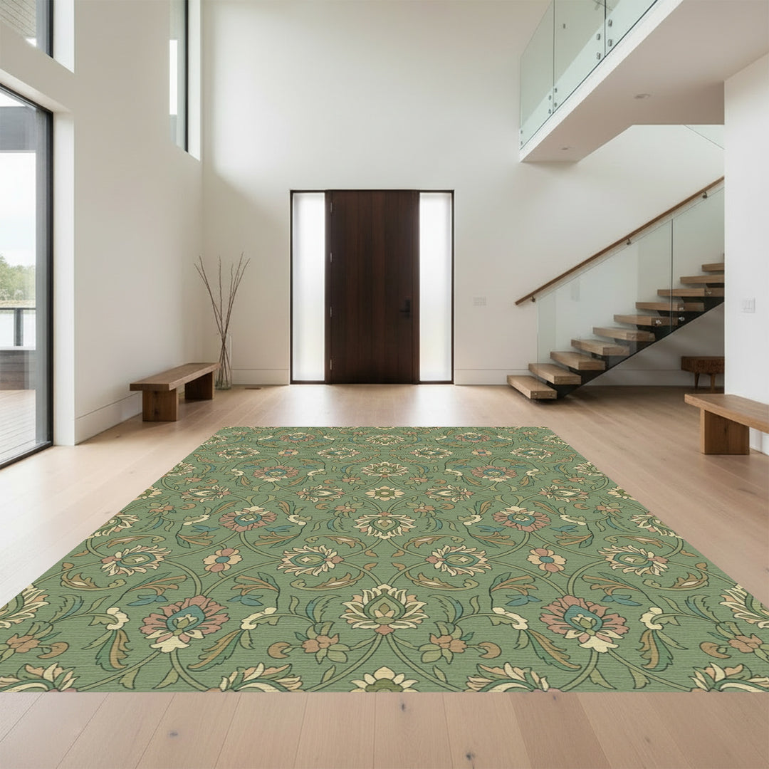 Sage Green Floral Arabesque Rug