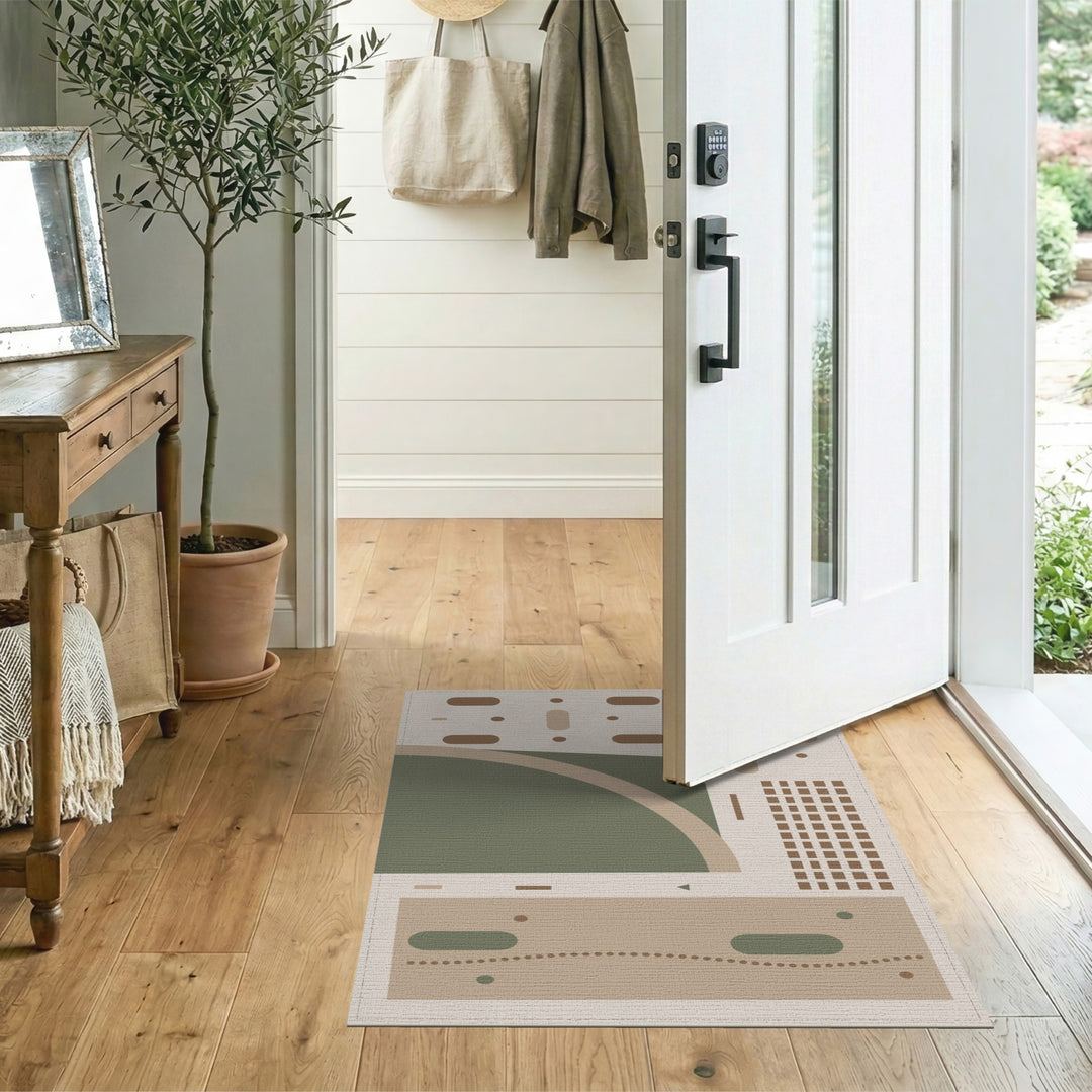 Beige Geometric Abstract Area Rug