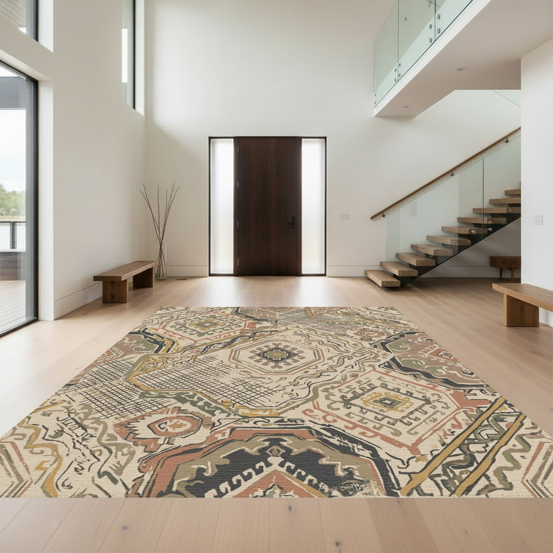 Earthy Abstract Medallion Collage Rug