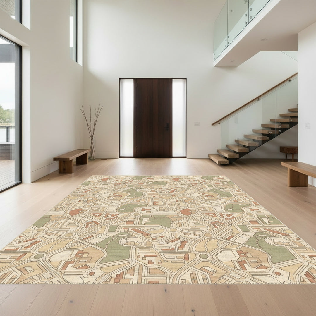 Terracotta Cityscape Road Map Texture Rug