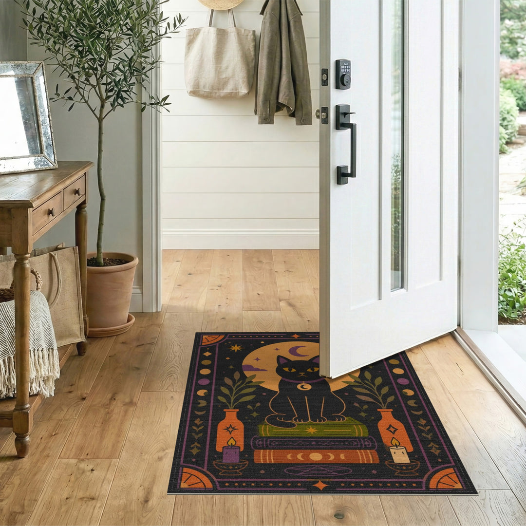 Mystical Black Cat Moon Area Rug