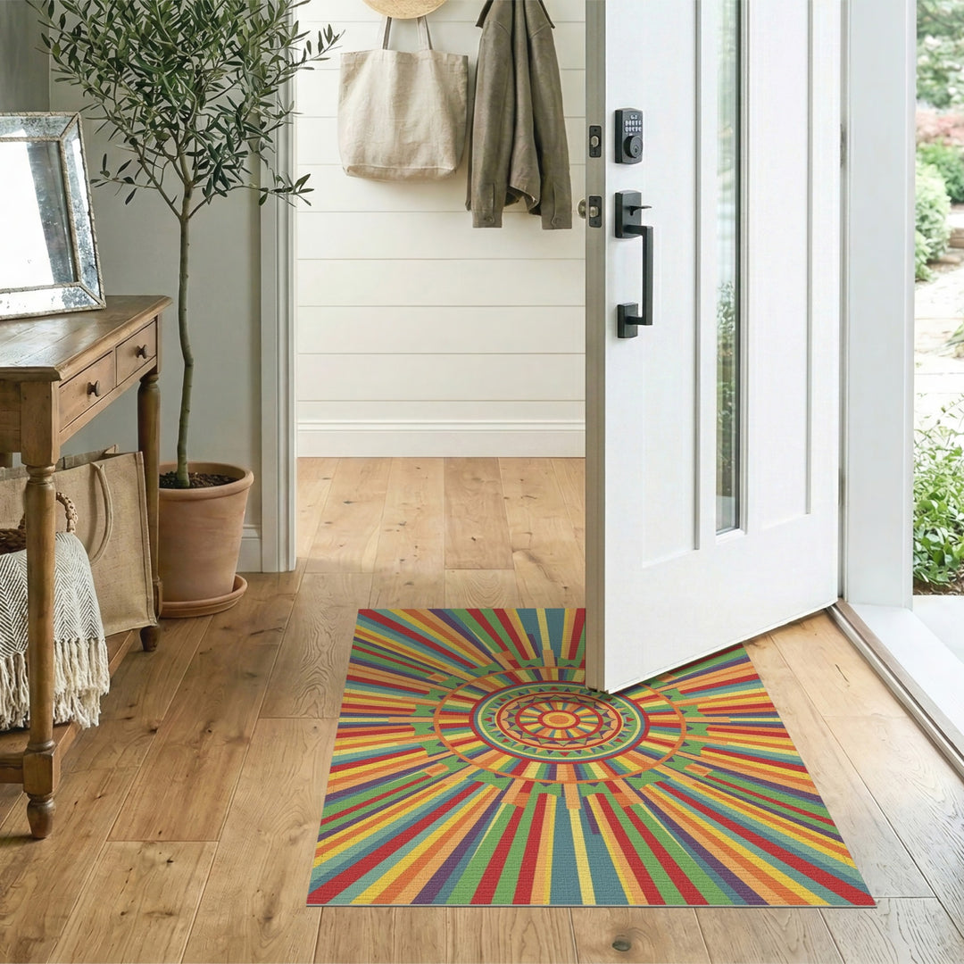 Vibrant Multi-Color Geometric Sunburst Area Rug