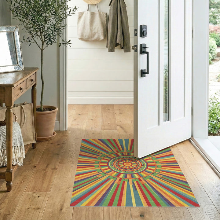 Vibrant Multi-Color Geometric Sunburst Area Rug