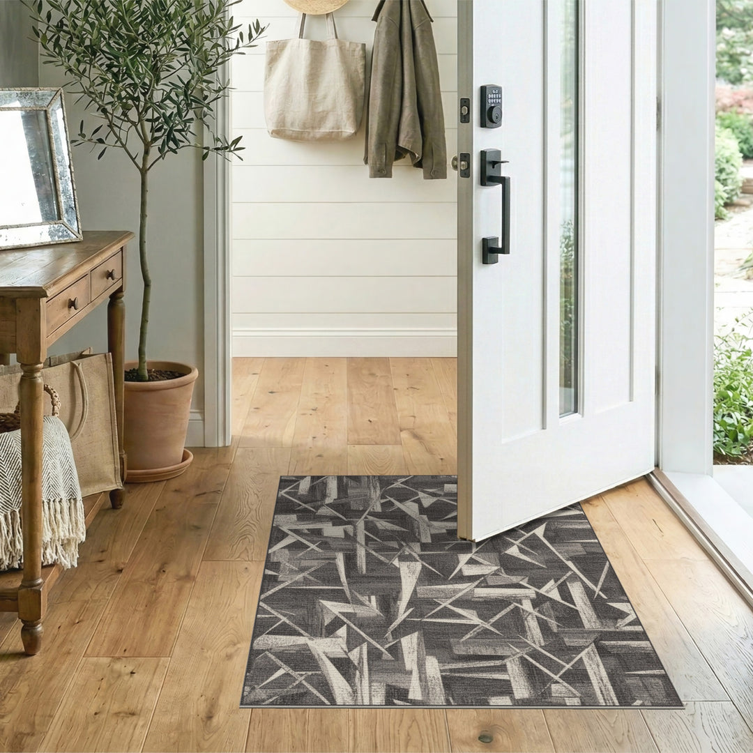 Monochrome Geometric Abstract Area Rug