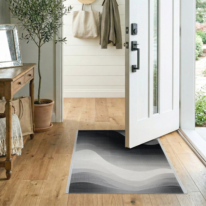 Black White Abstract Wave Area Rug