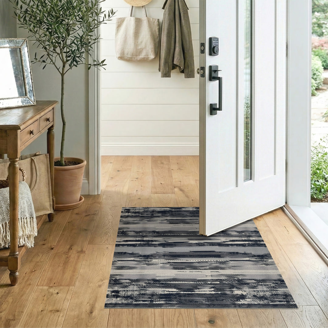 Distressed Vintage Black and White Black White Distressed Striped Area Rug