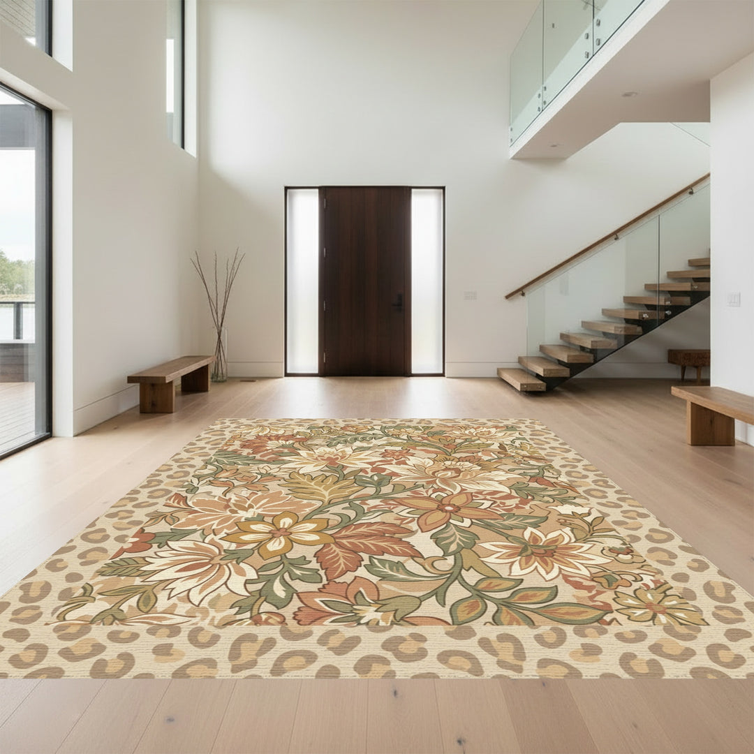 Vintage Floral Leopard Border Rug