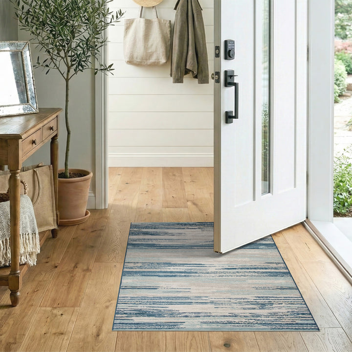 Blue Teal Abstract Stripe Area Rug