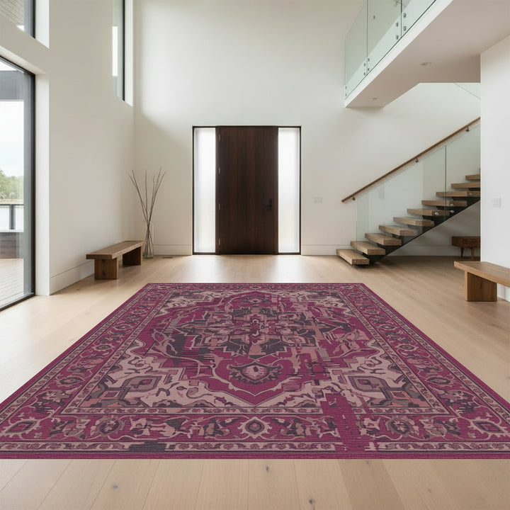 Aubergine Abstract Vintage Medallion Rug