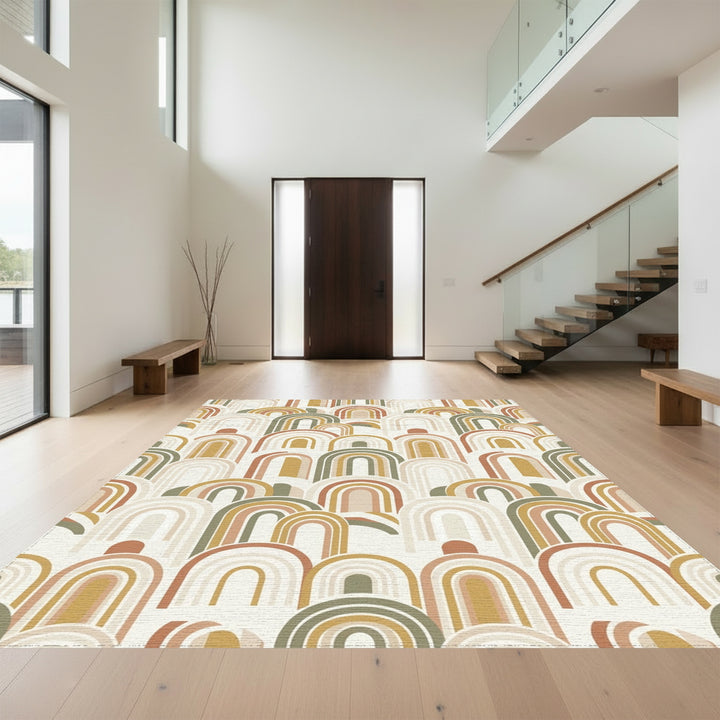 Earthy Tone Rainbow Arch Overlay Rug