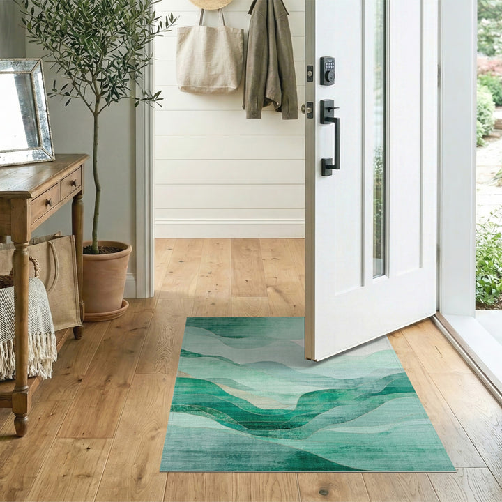 Teal Abstract Wave Area Rug