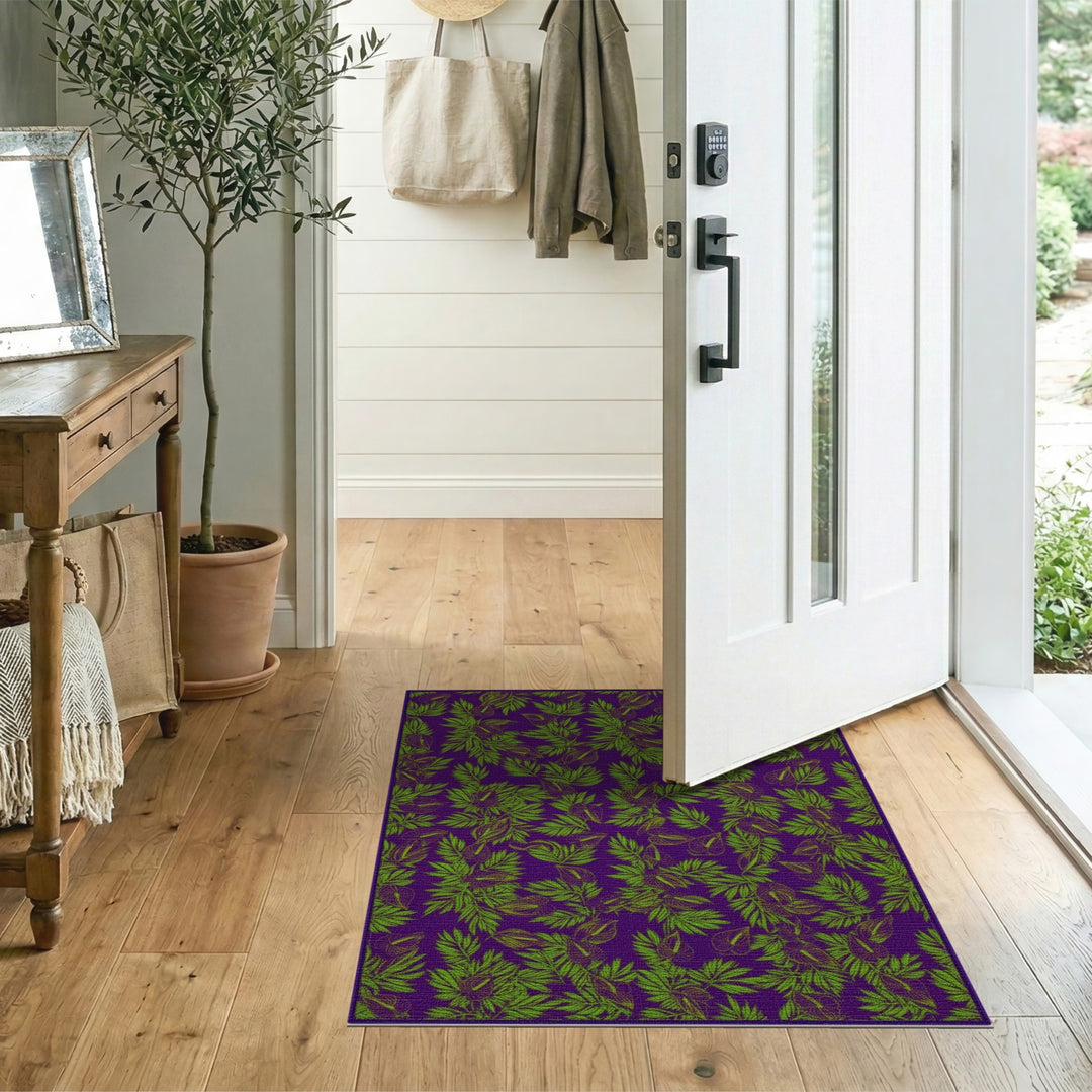 Purple Floral Leaf Area Rug