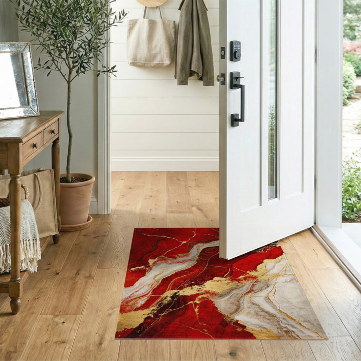 Red Gold Marble Abstract Area Rug