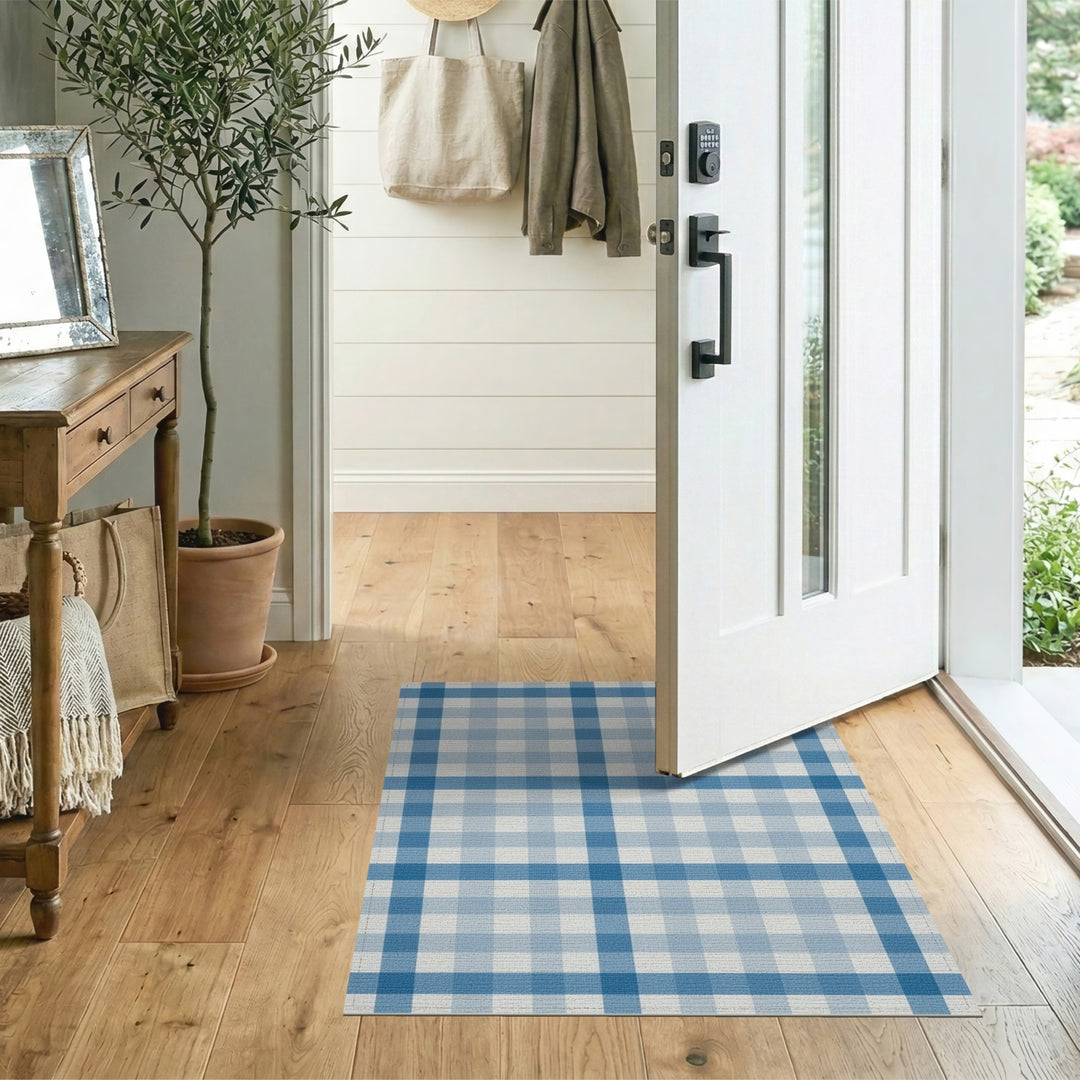 Geometric Modern Gingham Blue Gingham Checkered Area Rug