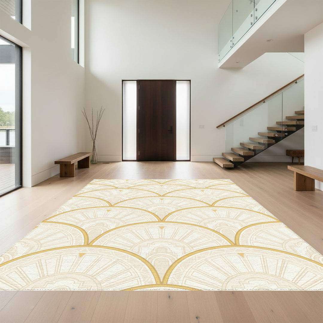 Cream Gold Fan Scale Geometric Rug