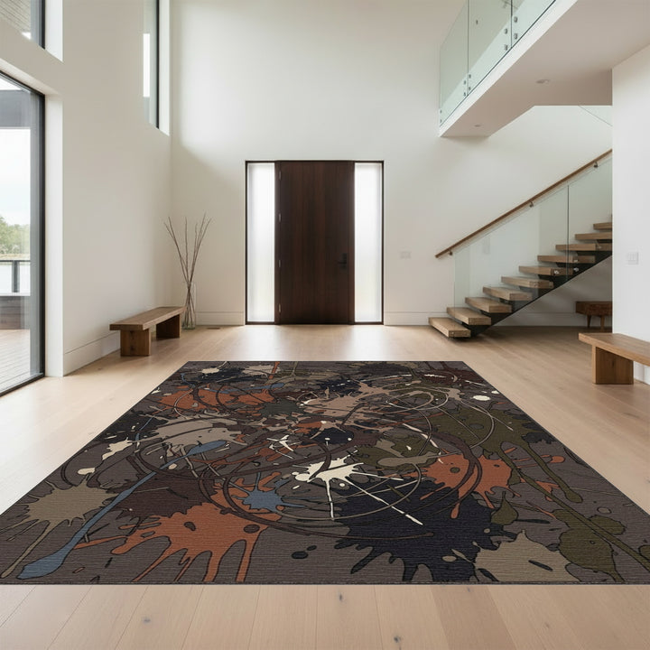 Splattered Abstract Earth Tone Canvas Rug