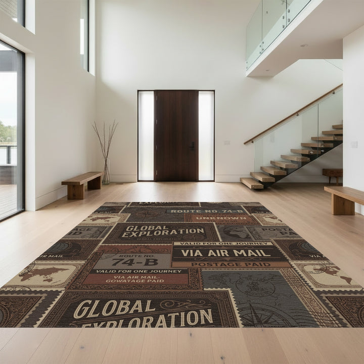 Vintage Travel Stamp Collage Rug