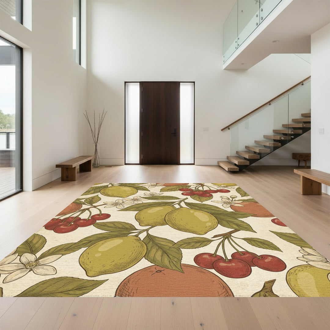 Vintage Citrus Cherry Blossom Arrangement Rug