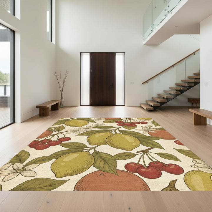 Vintage Citrus Cherry Blossom Arrangement Rug