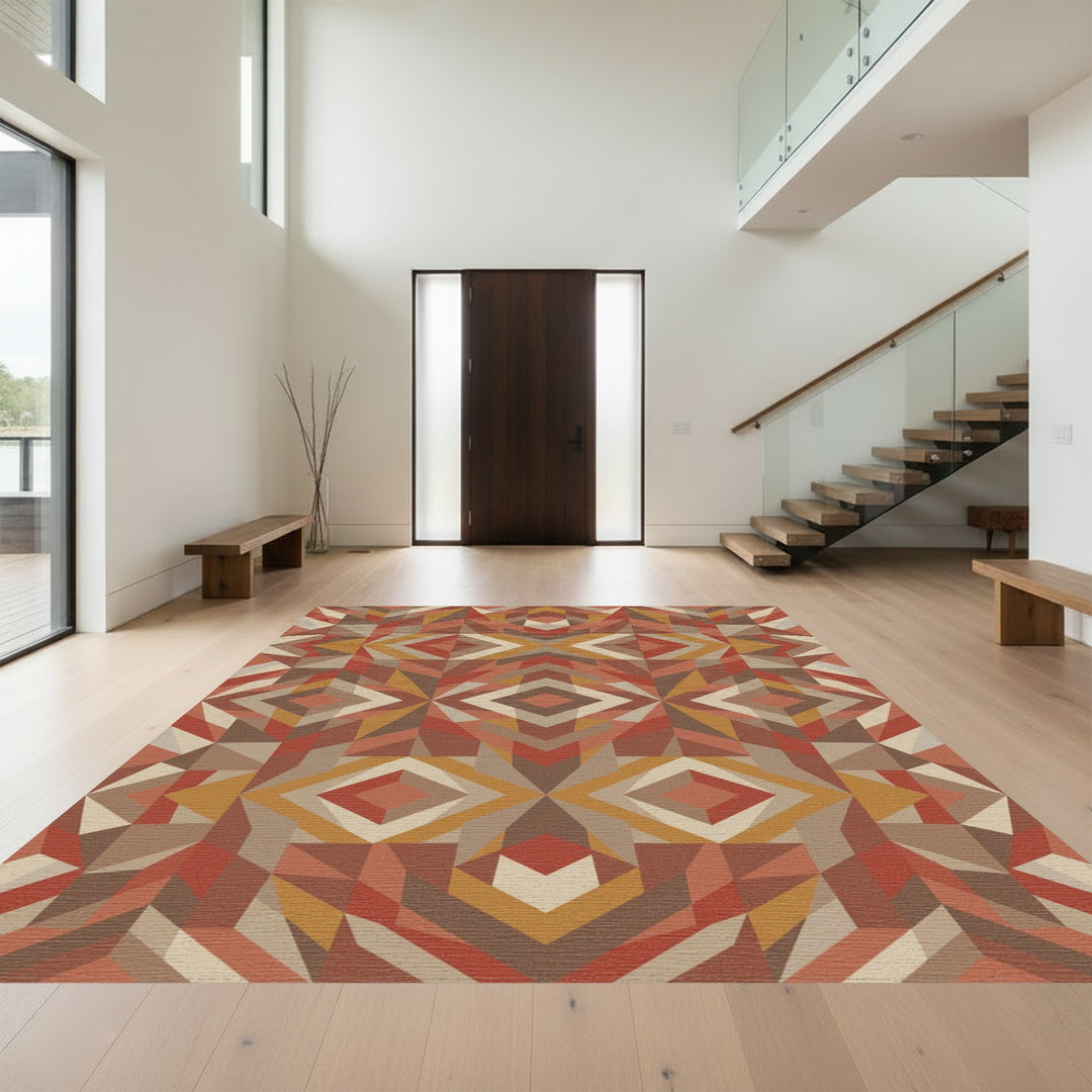 Earthy Geometric Diamond Statement Rug