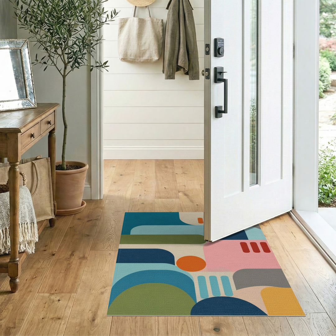 Abstract Geometric Blue Teal Area Rug