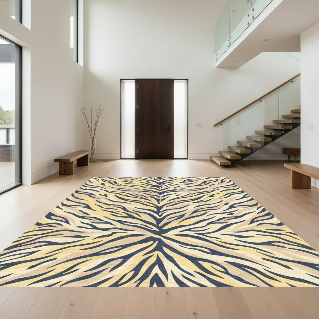 Yellow Beige Blue Animal Stripe Rug