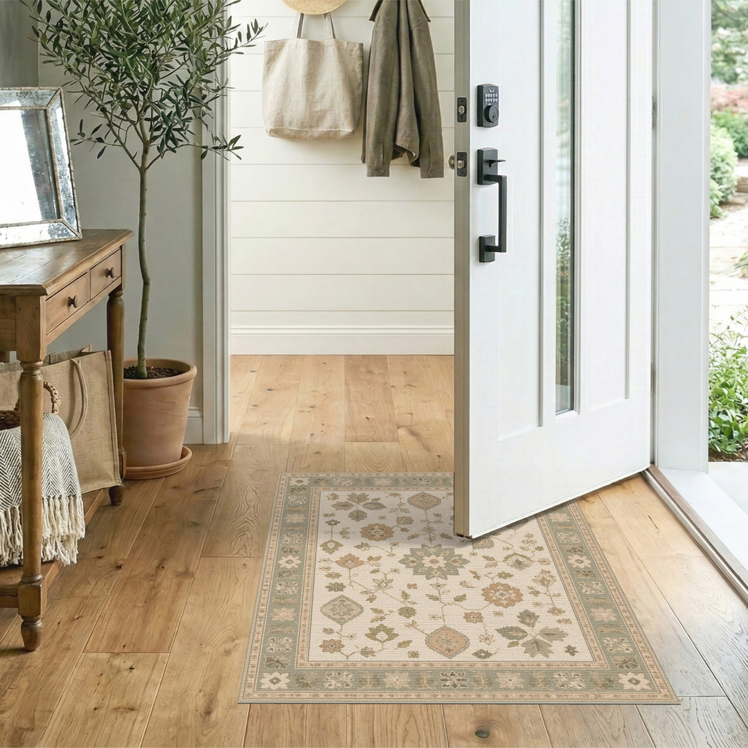 Beige Floral Vintage Medallion Area Rug