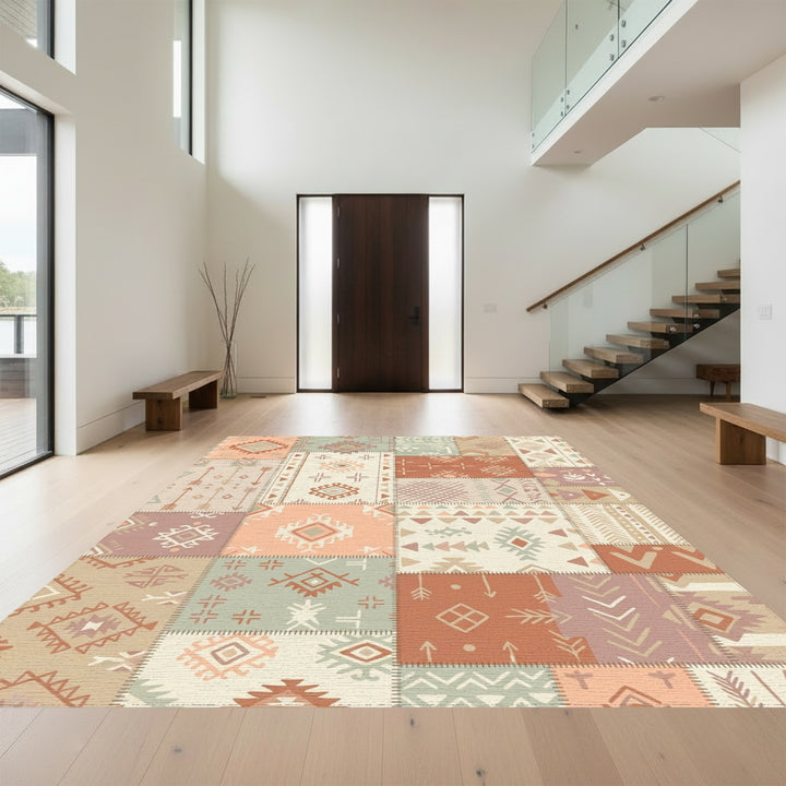 Patchwork Earthy Tone Tribal Medallion Rugs Rug