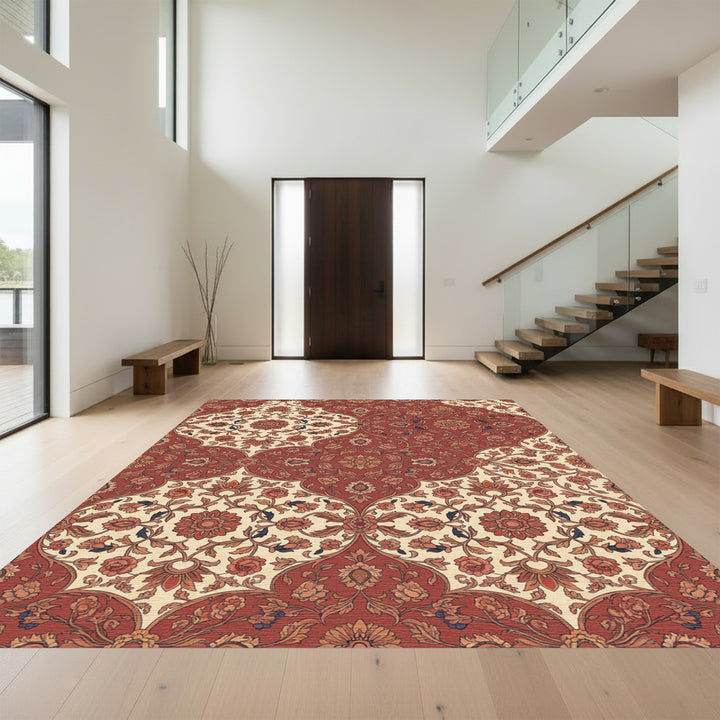 Crimson Ivory Floral Arch Ensemble Rug