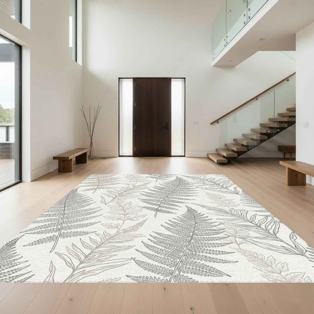 Earthy Fern Leaf Monochrome Design Rug