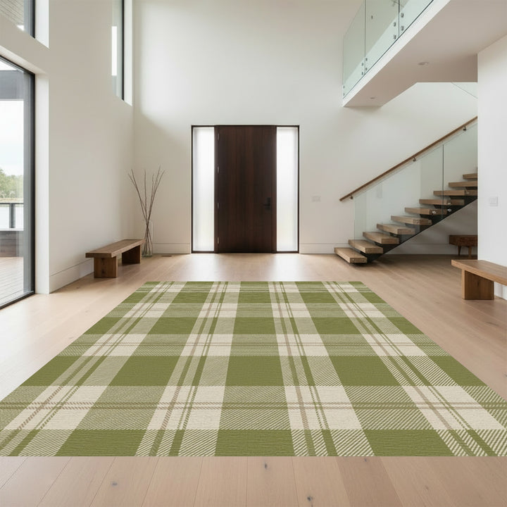 Olive Tan Plaid Squares Rug